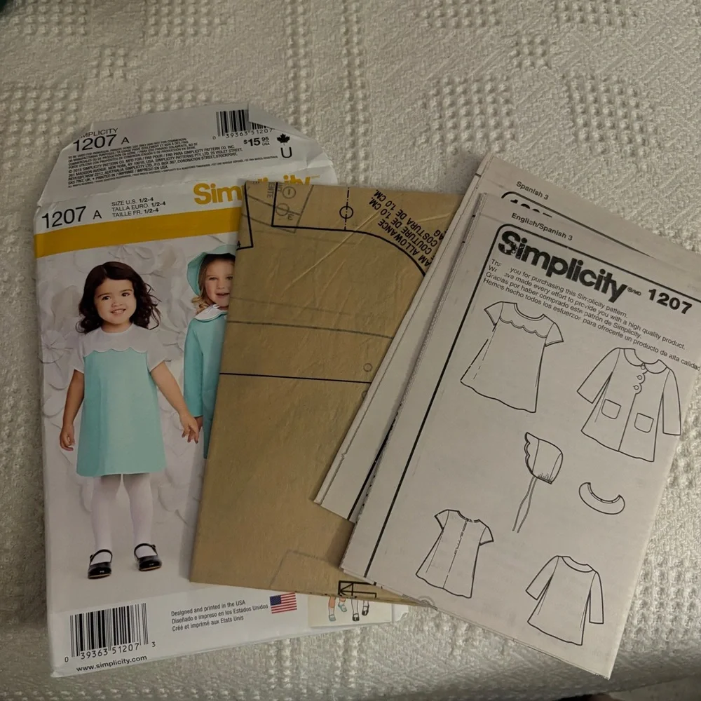 Simplicity Pattern 1207 A for Toddler’s Dress, Coat, and Bonnet
